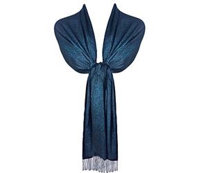 TOSKATOK Dames élégantes Paillettes étincelle soirée châle Pashmina Wrap étole avec Finition Gland-Taille Unique-Bleu Cosmique