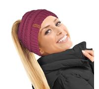 TOSKATOK® Dames Femmes Bonnet Queue de Cheval Plaine Chignon décoiffé Hiver Beanie Chapeau Cap Serre-tête-Taille Unique-Morello