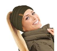 TOSKATOK® Dames Femmes Bonnet Queue de Cheval Plaine Chignon décoiffé Hiver Beanie Chapeau Cap Serre-tête-Taille Unique-Olive