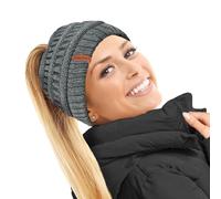 TOSKATOK® Dames Femmes Bonnet Queue de Cheval Plaine Chignon décoiffé Hiver Beanie Chapeau Cap Serre-tête-Taille Unique-Gris Moyen