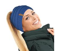 TOSKATOK® Dames Femmes Bonnet Queue de Cheval Plaine Chignon décoiffé Hiver Beanie Chapeau Cap Serre-tête-Taille Unique-China Bleu