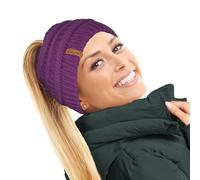 TOSKATOK® Dames Femmes Bonnet Queue de Cheval Plaine Chignon décoiffé Hiver Beanie Chapeau Cap Serre-tête-Taille Unique-Violet