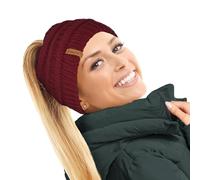 TOSKATOK® Dames Femmes Bonnet Queue de Cheval Plaine Chignon décoiffé Hiver Beanie Chapeau Cap Serre-tête-Taille Unique-Bourgogne