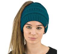 TOSKATOK® Dames Femmes Bonnet Queue de Cheval Plaine Chignon décoiffé Hiver Beanie Chapeau Cap Serre-tête-Taille Unique-Sarcelle