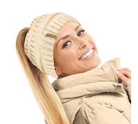 TOSKATOK® Dames Femmes Bonnet Queue de Cheval Plaine Chignon décoiffé Hiver Beanie Chapeau Cap Serre-tête-Taille Unique-Natural