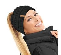TOSKATOK® Dames Femmes Bonnet Queue de Cheval Plaine Chignon décoiffé Hiver Beanie Chapeau Cap Serre-tête-Taille Unique-Noir