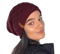 TOSKATOK Dames Hommes Unisexe Hiver Chaud Texturé Tricoté Beanie Bonnet avec Doublure en Polaire Douillette en Fausse Fourrure-Taille Unique-Burgundy