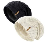 TOSKATOK Dames Hommes Unisexe Hiver Chaud Texturé Tricoté Beanie Bonnet avec Doublure en Polaire Douillette en Fausse Fourrure-Taille Unique-CRÈME/Noir Multi