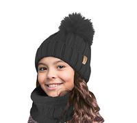 TOSKATOK Enfants Filles Hiver côtes Point de Graine Thermique Chaud Confortable Polaire doublé Cache-Cou Snood écharpe avec Chapeau Ensemble-Taille Unique