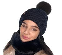 TOSKATOK Ensemble Chapeau d'hiver Chaud et écharpe pour Femme avec Pompon et Bordure en Fausse Fourrure. Entièrement doublé de Fourrure Douce en Peluche