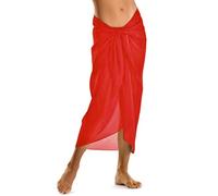 TOSKATOK Femmes Filles Sexy Couvre Plage élégante Robe Jupe jusqu'à Sarong en Couleurs Unies-Taille Unique-Rouge