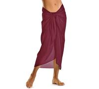 TOSKATOK Femmes Filles Sexy Couvre Plage élégante Robe Jupe jusqu'à Sarong en Couleurs Unies-Taille Unique-Burgundy