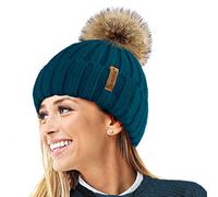 TOSKATOK® Femmes Hiver Rib Bonnet/Beanie avec Chunky détachable en Fausse Fourrure Bobble Pom Pom-Taille Unique-Teal