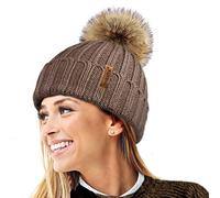 TOSKATOK® Femmes Hiver Rib Bonnet/Beanie avec Chunky détachable en Fausse Fourrure Bobble Pom Pom-Taille Unique-Mink