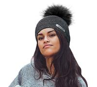 TOSKATOK® Ladies Femmes Femmes Rockjock Fabriqué à la Main en Tricot Glitter Winter Bobble Beanie Hat avec Faux Fur Pom Pom