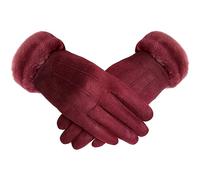 TOSKATOK Ladies Womens Élégant Gants d'hiver Chauds et Confortables en Simili suède avec Doublure Confortable et Manchette en Fausse Fourrure-Taille Unique-Bourgogne