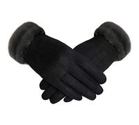 TOSKATOK Ladies Womens Élégant Gants d'hiver Chauds et Confortables en Simili suède avec Doublure Confortable et Manchette en Fausse Fourrure-Taille Unique-Noir