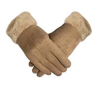 TOSKATOK Ladies Womens Élégant Gants d'hiver Chauds et Confortables en Simili suède avec Doublure Confortable et Manchette en Fausse Fourrure-Taille Unique-Chameau