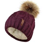 TOSKATOK Mesdames trapu Douce câble Bonnet en Tricot avec Confortable Doublure Polaire Amovible en Fausse Fourrure et Pompon