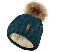 TOSKATOK Mesdames trapu Douce cble Bonnet en Tricot avec Confortable Doublure Polaire Amovible en Fausse Fourrure et Pompon-Taille Unique-Teal