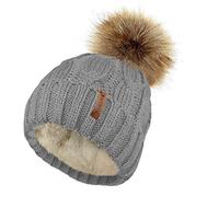 TOSKATOK Mesdames trapu Douce cble Bonnet en Tricot avec Confortable Doublure Polaire Amovible en Fausse Fourrure et Pompon-Taille Unique-Grey
