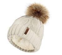 TOSKATOK Mesdames trapu Douce cble Bonnet en Tricot avec Confortable Doublure Polaire Amovible en Fausse Fourrure et Pompon-Taille Unique-Naturelle