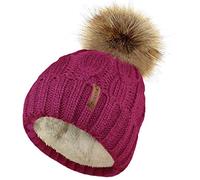 TOSKATOK PARIELLA Hat Tricks TM Mesdames trapu Douce cble Bonnet en Tricot Confortable Doublure Polaire Amovible en Fausse Fourrure Pompon-Taille Unique-Morello