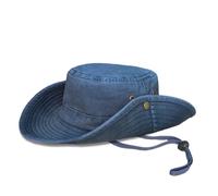 TOSKATOK® UPF 50+ Chapeau de Brousse Unisexe en Coton de Style Australien Safari Outback avec Large Bord, mentonnière Amovible, Boutons-Pression latéraux et aérations-DENIM-58