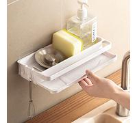 Toski Porte Eponge Evier Cuisine, Auto-adhésif Rangement en ABS pour Savons, Multifonction Égouttoir avec 2 Crochets et Étagère à Serviettes
