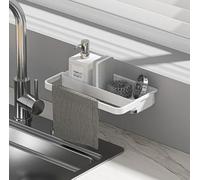 Toski Porte Eponge Evier Cuisine, Auto-adhésif Rangement en ABS pour Savons, Multifonction Égouttoir avec 2 Crochets et Étagère à Serviettes, Transparent