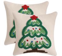 Tosleo Housse Coussin Noel 45x45 Lot de 2 Taie d'oreiller Deco Noel Coton et Lin 3D Sapin de Noël Vert Brodé Decoration Noel pour Hiver Canapé Salon Chambre Lit Chaise Jardin Maison