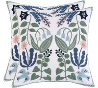 Tosleo Housse de Coussin Brodées 40x40cm Taie d'oreiller en Coton Floral Lot de 2 Fleurs Feuilles Blues de Ferme Deco pour Canapé Chambre Salon et Voiture