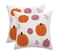 Tosleo Housse de Coussin Halloween 40 x 40 cm Tufté de Citrouille Brodé Rose Orange Taies d'oreiller pour Canapé Salon Maison Extérieur Thanksgiving Fête Décoration 2 Pièces