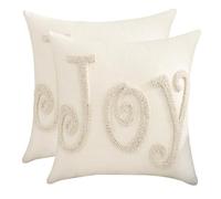 Tosleo Housses de Coussin Noël 45x45 cm en Coton Lin Joy Tuftés Lot de 2 Taie d'oreiller Housse Decoratif pour Deco Noel Fête Lit Canapé Chambre Salon Interieur Merry Christmas