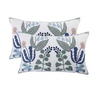 Tosleo Lot de 2 Housse de Coussin Brodées 30 x 50 cm Taie d'oreiller en Coton Floral Fleurs Feuilles Blues de Ferme Deco pour Canapé Maison Chambre Salon Voiture Jardin