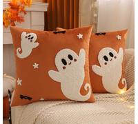 Tosleo Lot de 2 Housse de Coussin de Fantôme 45 x 45 cm Décoratif Doux Kaki Taie d'oreiller de Velours Happy Halloween pour Canapé Chambre Chaise Maison Extérieur Party Décoration