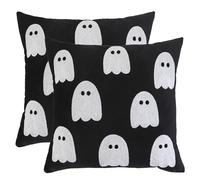 Tosleo Lot de 2 Housse de Coussin Halloween Décoration en Velours 40x40cm Fantômes Blanc Taie d'oreiller Doux pour Thanksgiving Canapé Fauteuil Chambre Salon Fête