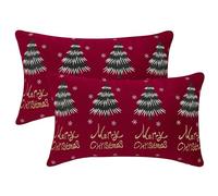 Tosleo Lot de 2 housses de coussin de Noël en velours avec inscription « Merry Christmas Tree » - 30,5 x 50,8 cm - Rouge