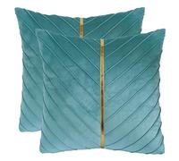 Tosleo Lot de 2 housses de coussin décoratives modernes en velours pour canapé, salon, chambre à coucher, canapé, lit, avec cuir doré, 55 x 55 cm, vert d’eau