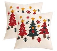 Tosleo Lot de 2 housses de coussin, en velours, 45 x 45 cm, avec broderie de trois arbres de Noël, décoration de Noël, douces, pour canapé, chambre à coucher, salon, décoration d'hiver