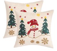 Tosleo Lot de 2 housses de coussin en velours doux - 45 x 45 cm - Broderie bonhomme de neige, sapin de Noël - Décoration de Noël - Pour canapé, chambre à coucher, salon, hiver