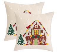 Tosleo Lot de 2 housses de coussin en velours doux - 45 x 45 cm - Broderie maison - Motif sapin de Noël - Décoration de Noël - Pour canapé, chambre à coucher, salon - Décoration d'hiver