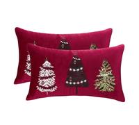 Tosleo Lot de 2 Taies d'oreiller de Noël en Velours 30x50cm Arbre de Noël Rouge Doux Décoration de Fête Housse de Coussin pour Lit Salon Chambres Canapé Maison Party