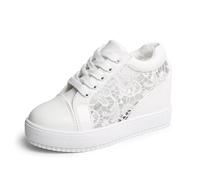 TOSOFT Baskets Blanches À Talons Compensés For Femmes Chaussures De Marche À Lacets Et À Plateforme Dissimulée Idéales For Les Mariages(White 1,37)