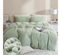 Tospass Hiver Housse de Couette Flanelle 220x240 2 Personnes Fausse Fourrure Polaire Chaude Vert Carreaux Parure de Lit Adulte Réversible Velours avec Fermeture Éclair avec 2 Taies d'oreiller 65x65cm