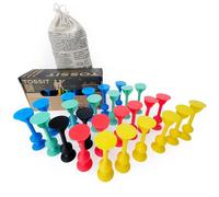 TOSSIT Jeu Fléchette Ventouse, Pétanque Intérieur Extérieur pour Sol et Mur, Silicone Puissant et Durable, 4 Couleurs, Party Pack, Rouge Cyan Bleu Jaune