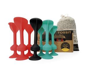 TOSSIT Jeu Fléchette Ventouse, Pétanque Intérieur Extérieur pour Sol et Mur, Silicone Puissant et Durable, Starter Pack, Rouge Cyan