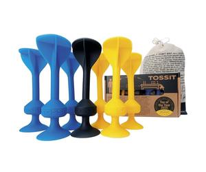 TOSSIT Jeu Fléchette Ventouse, Pétanque Intérieur Extérieur pour Sol et Mur, Silicone Puissant et Durable, Starter Pack, Bleu Jaune