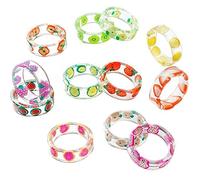 TOSSPER 12pcs Résine Bague De Fruits Acrylique Jeu Dîner Mignon Empilable Bague en Plastique Bijoux pour Femmes