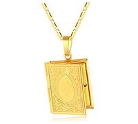 TOSSPER Islam Allah Coran Musulman Collier Livre Photo Pendentif Openable Médaillon Box Bijoux Islamique pour Hommes Femmes